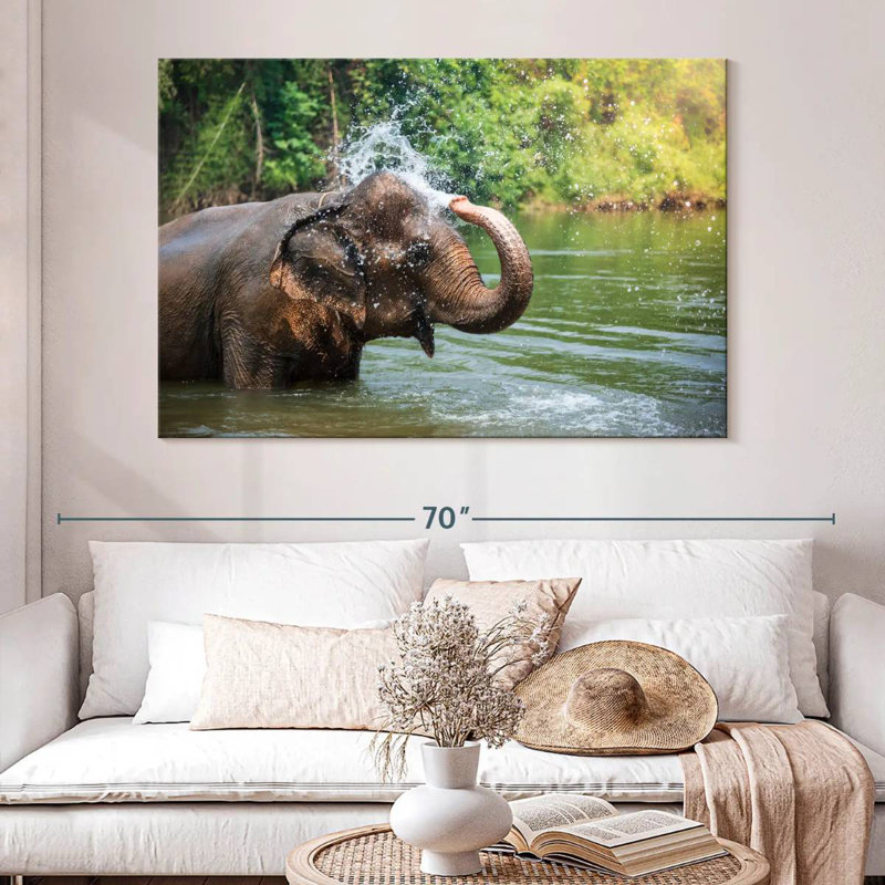 Elephant Throws Water, 34" H x 51" W