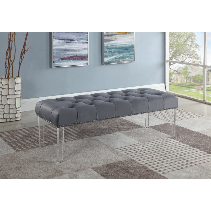 Stockbridge Velvet Upholstered Bench, Gray