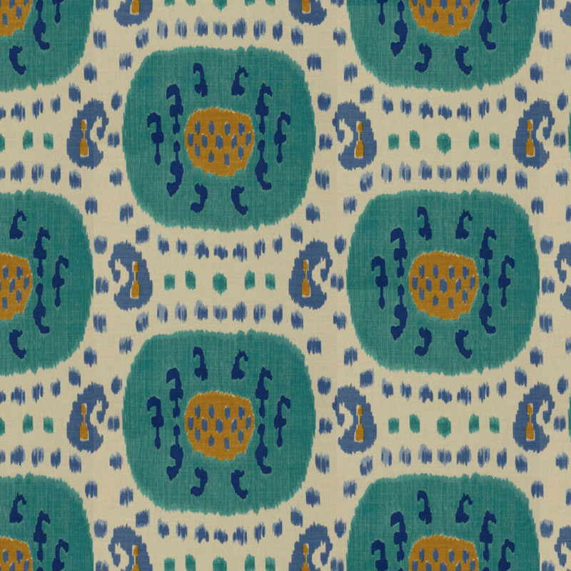 Les Alizes Samarkand Cotton Blend Performance Fabric, Aqua/Blue