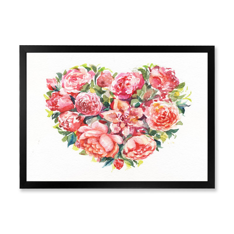 «Bouquet of Roses at Valentines», reproduction d'art sur toile, H 16 po x l 32 po x P 1 po, Cadre photo noir