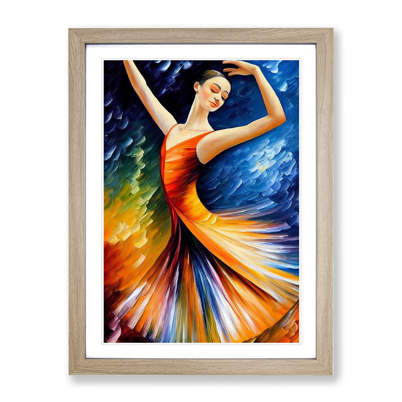 Ballerina Dancer No.1 - Single Picture Frame Painting, 64cm H x 46cm W x 2cm D, Oak Framed