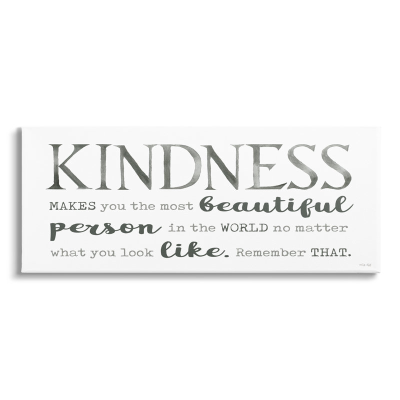 «Kindness Is Beautiful Inspirational Self-Love» par Cindy Jacobs - Art textuel sur toile tendue, H 10 po x l 24 po x P 1,5 po