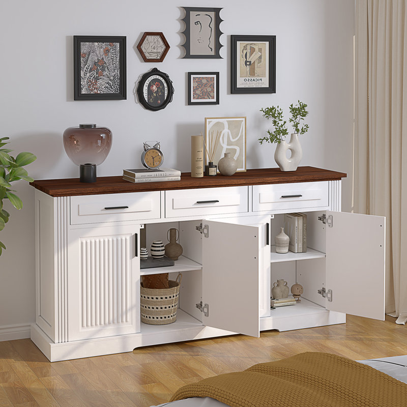 Buffet 63 "avec rangement cannelé avec rangement, Blanc