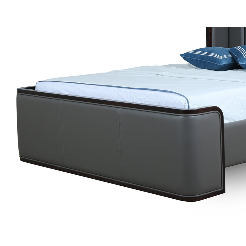 Decan Vegan Leather Platform Bed, Graphite, Queen