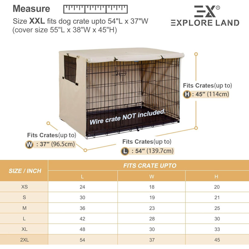 Emmerly Polyester Pet Crate Cover, 45" H x 37" W x 54" D, Tan