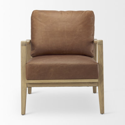 28.0L X 34.1W X 34.4H Cream Fabric W/Light Brown Wood Accent Chair