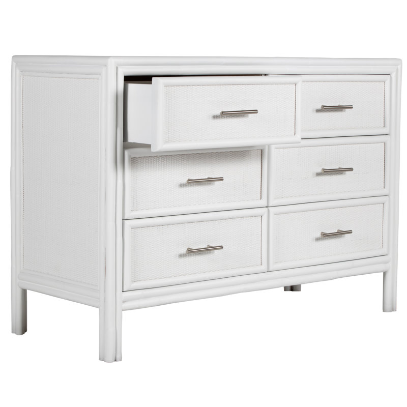 Aruba 6 - Drawer Dresser, White/Brushed Nickel