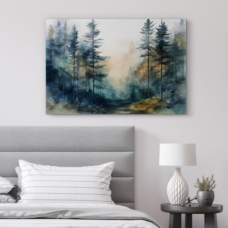 Paysage de forêt Woodland «Pine Tree Forest» sur, Toile tendue, H 32 po x l 48 po