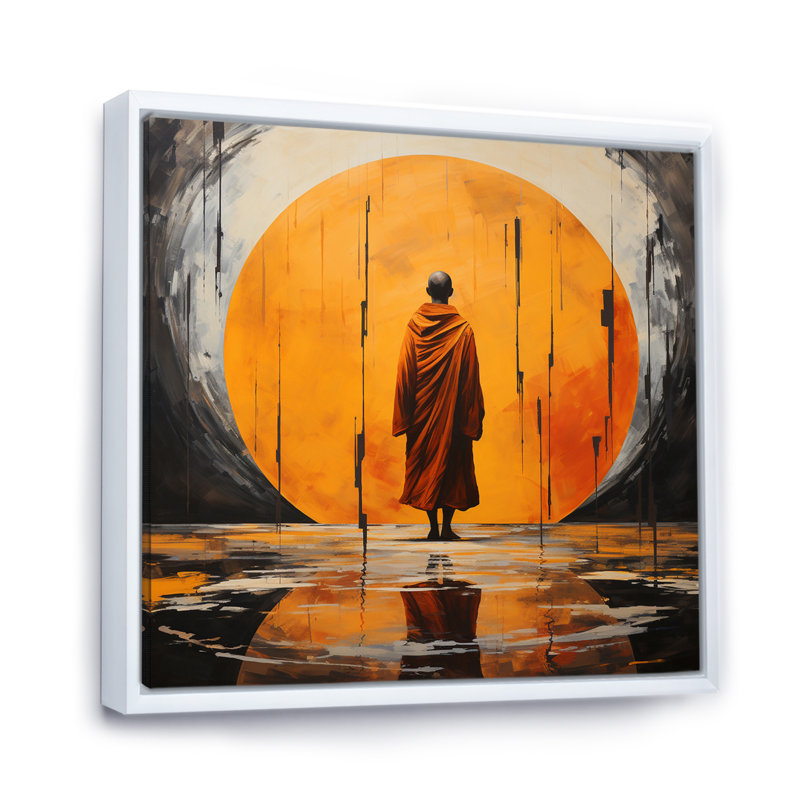 Minimalisme, bouddhisme orange gourou V, H 24 po x l 24 po x P 1 po, Cadre flottant blanc