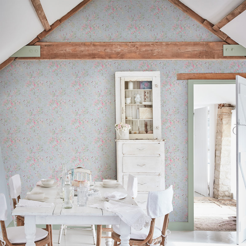 Rachel Ashwell Chelsea White Wallpaper, Blue