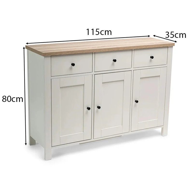 Maryhannah 115cm Sideboard, Grey, 3 Doors