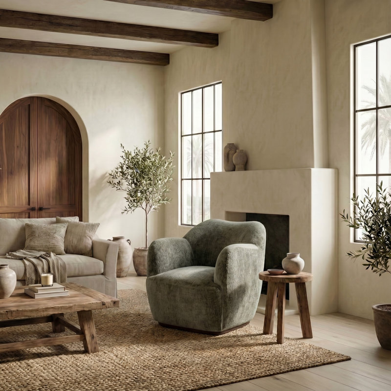 Chaise pivotante élisandra en chenille, Chenille vert olive