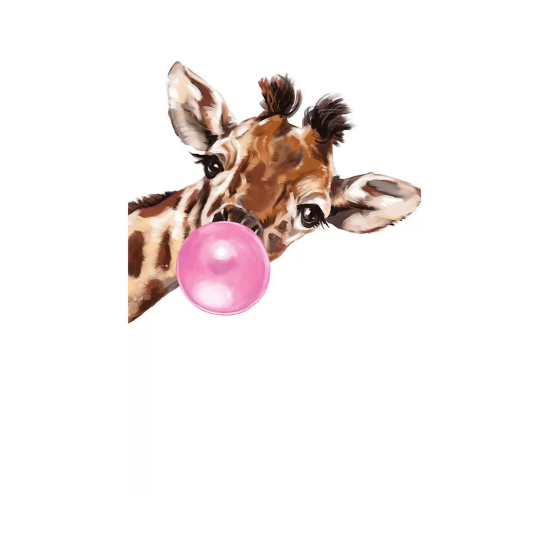 Sneaky Giraffe Blowing Bubble Gum by Big Nose Work - Print on Canvas, 30.48 cm H x 45.72 cm W, No Frame