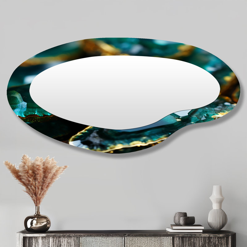 Vert émeraude Amazonite pierre - pierre Geode métal Art Decor - miroir mural traditionnel asymétrique