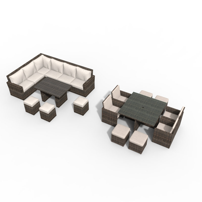 Wicker 14 - Person Patio Conversation Set with Cushions