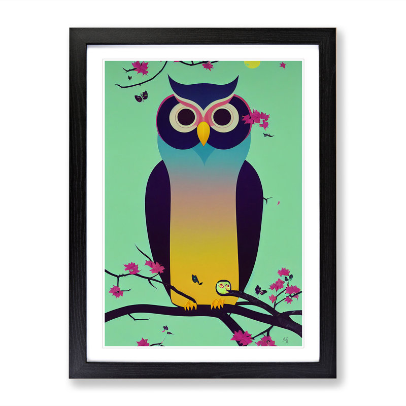 Owl - Framed Print, Black, 46cm H x 34cm W x 2cm D