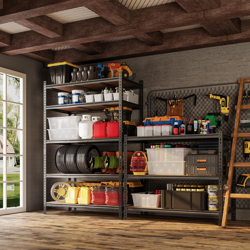 Ensemble de 2 tablettes de rangement en métal noir robuste à 5 niveaux avec capacité de 2000 lb, support utilitaire en acier réglable pour le garage, le sous-sol ou l'entrepôt