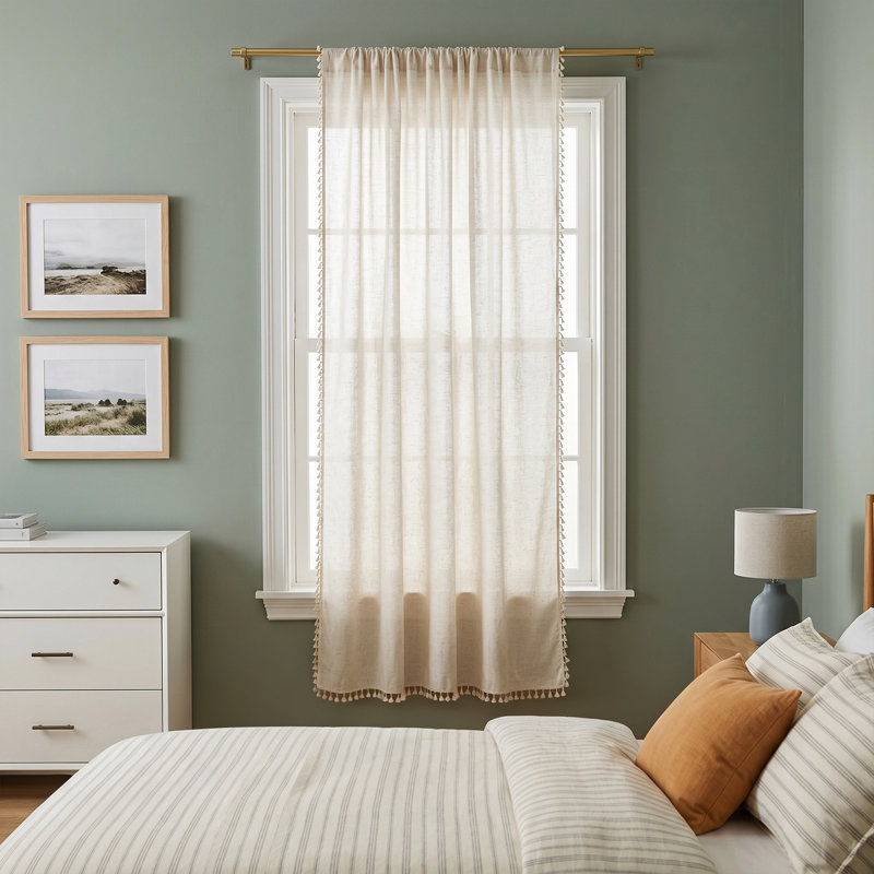 1 Panel Semi-sheer Curtain with Tassels, 132 cm Width x 160 cm Drop