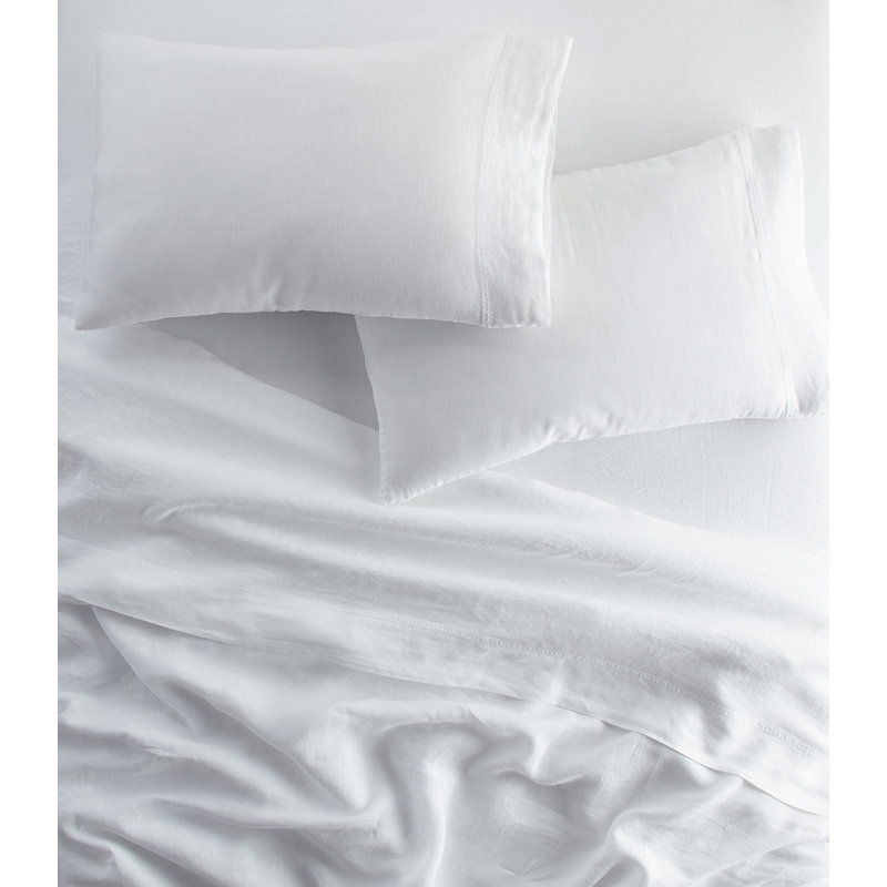 Linen Standard Sheet Set, Queen Sheet Set with 2 Pillowcases, White