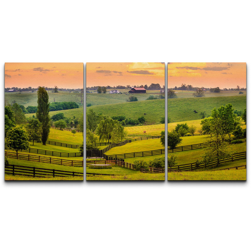 Evening Scene in Kentucky Modern Wall Decor, Wrapped Canvas, 24" H x 48" W