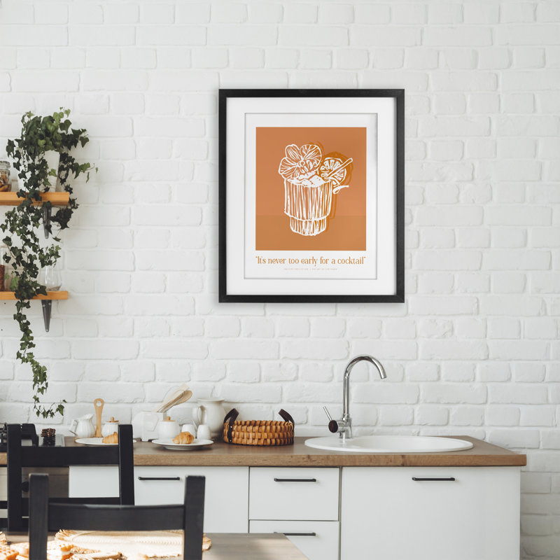 «Never Too Early For Cocktail», reproduction encadrée sous verre, design par lettré et doublé, Cadre noir minuit
