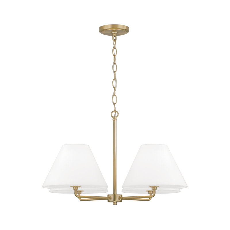 27"W x 15"H 4-Light Chandelier in Matte Brass with White Fabric Shades and Glass Diffusers