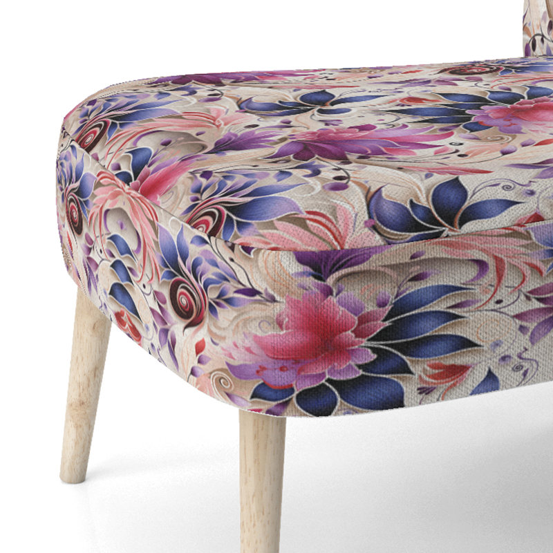 Chaise d'appoint rembourrée bohémienne et éclectique rose et mauve à motif cachemire roses et mauves