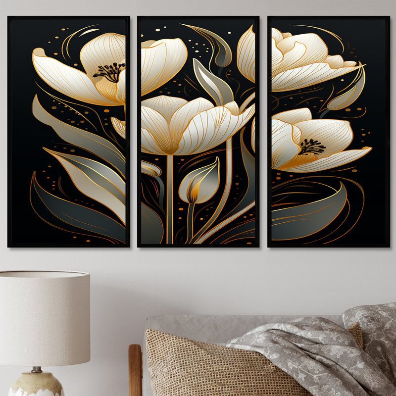 Gosnold - Ensemble d'art mural tulipes, Cadre flottant noir, H 32 po x l 48 po x P 1 po