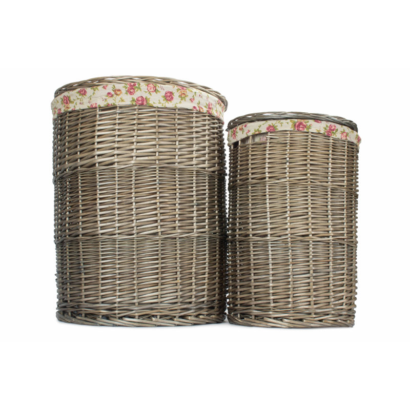 Wicker Laundry 2 Piece Basket Set with Garden Rose Lining