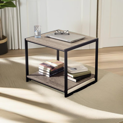 Rustic Rectangle Side Table with Storage, End Accent Tables, Living Room Furniture