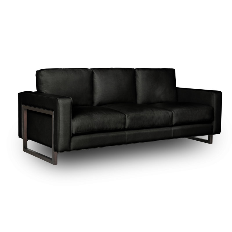 Penelope 84'' Leather Sofa, Onyx (Dreamer), Satin Dark Bronze