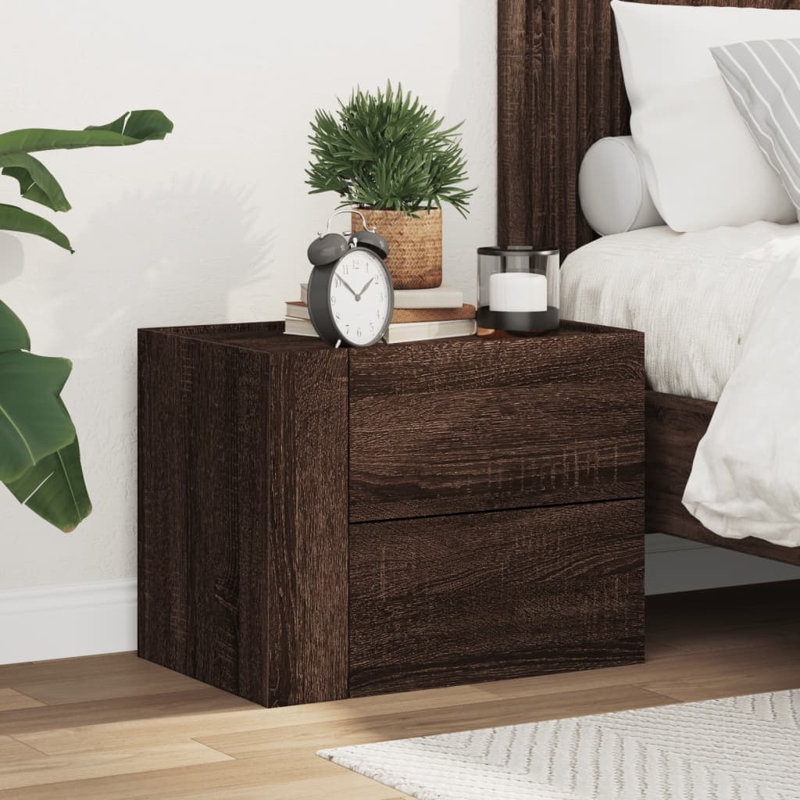 Rainald 45cm W Manufactured Wood Bedside Table, Brown Oak