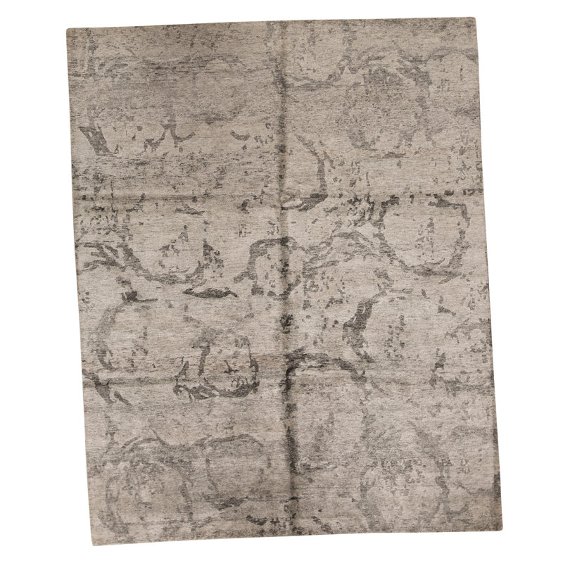 Tapis argent / beige en viscose noué à la main