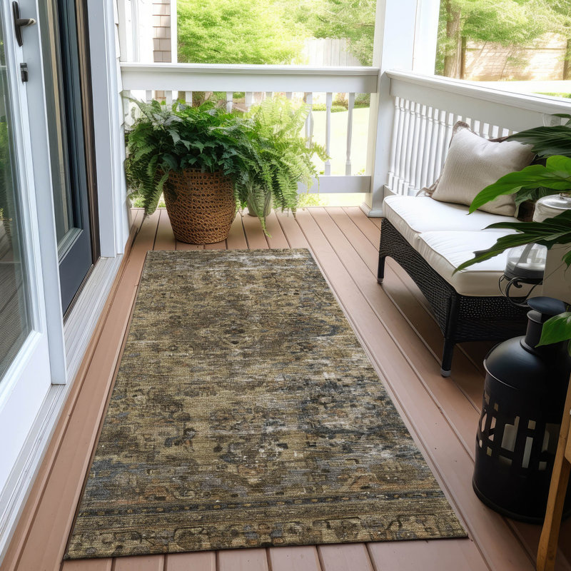 Machine Washable Indoor/Outdoor Claudian ACN1646 Brown Rug, Runner 2'3" x 7'6"