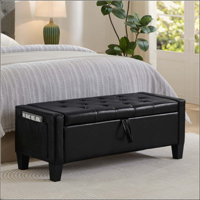 Repose-pieds avec rangement, repose-pieds avec rangement et charnière de sécurité, poids de 350 lb, banc d'entrée rembourré avec sièges pour la chambre à coucher, le salon