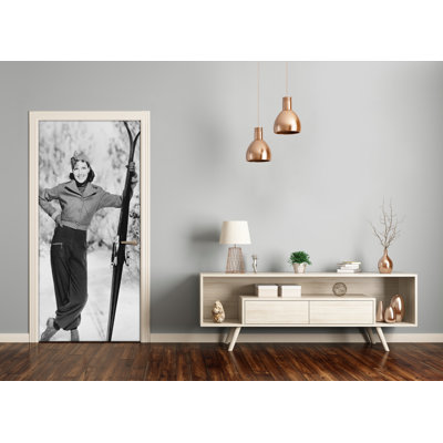 Woman With Skis Door Decal