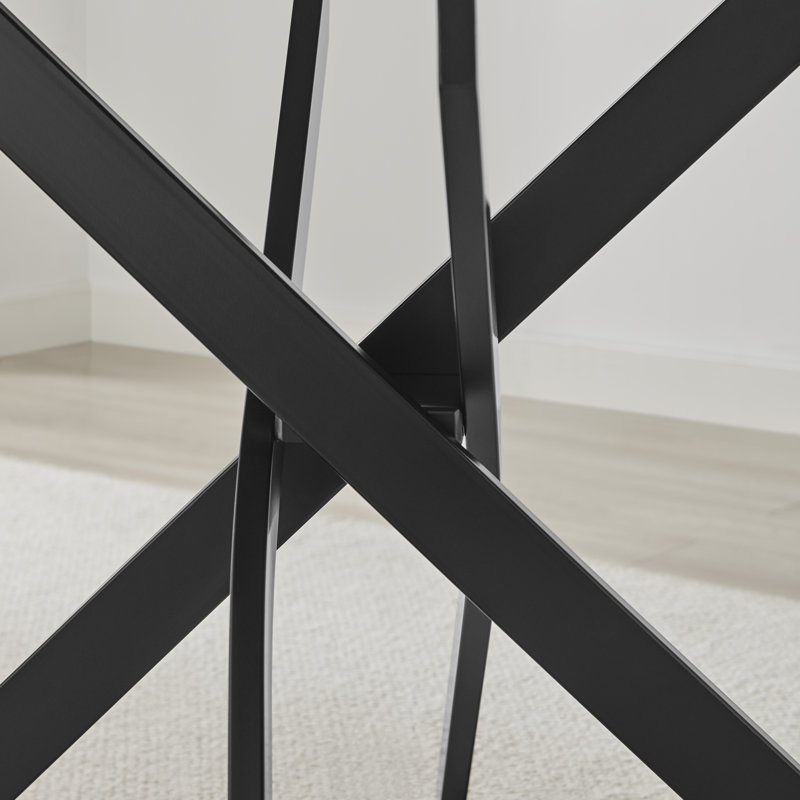 Lenworth Veneer Luxury Dining Table With Metal Legs - Modern Statement Design, Black, 75cm H x 120cm L x 70cm W