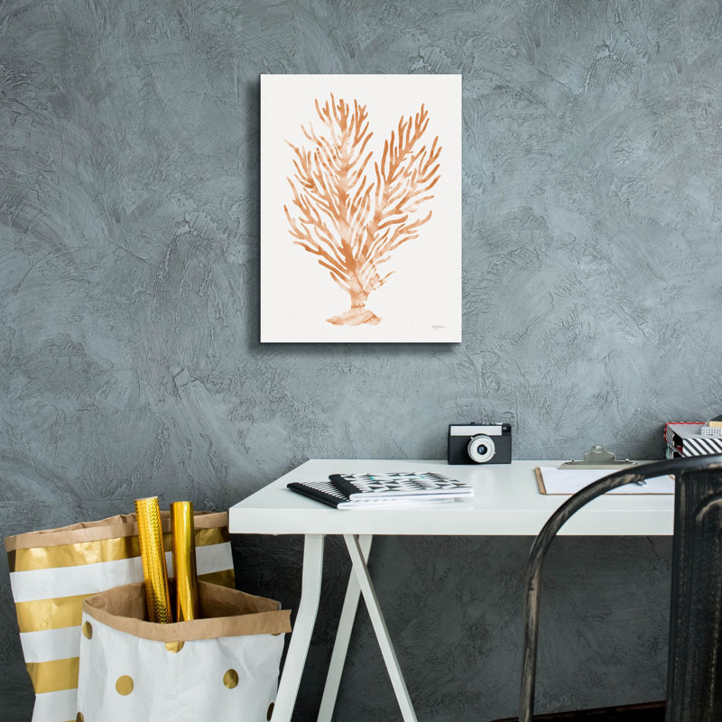 «Shibori Coral 4 Peach» par Mary Urban, art mural sur toile, H 16 po x l 12 po x P 0,75 po