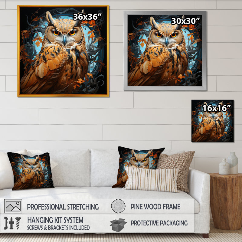 Owl Twilights Mystique, H 30 po x l 30 po x P 1 po, Cadre naturel flottant