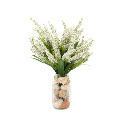 Heather Floral Arrangements with Shells in Mason Jar
