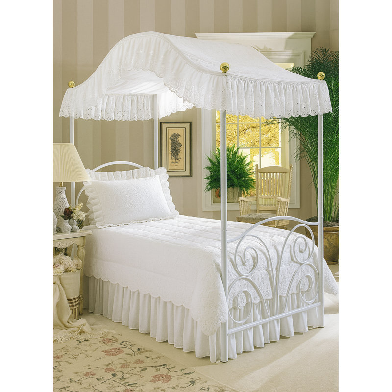 Dessus de lit à baldaquin en tissu avec œillets blancs brodés Fantasy - parfait pour votre cadre de lit à baldaquin existant