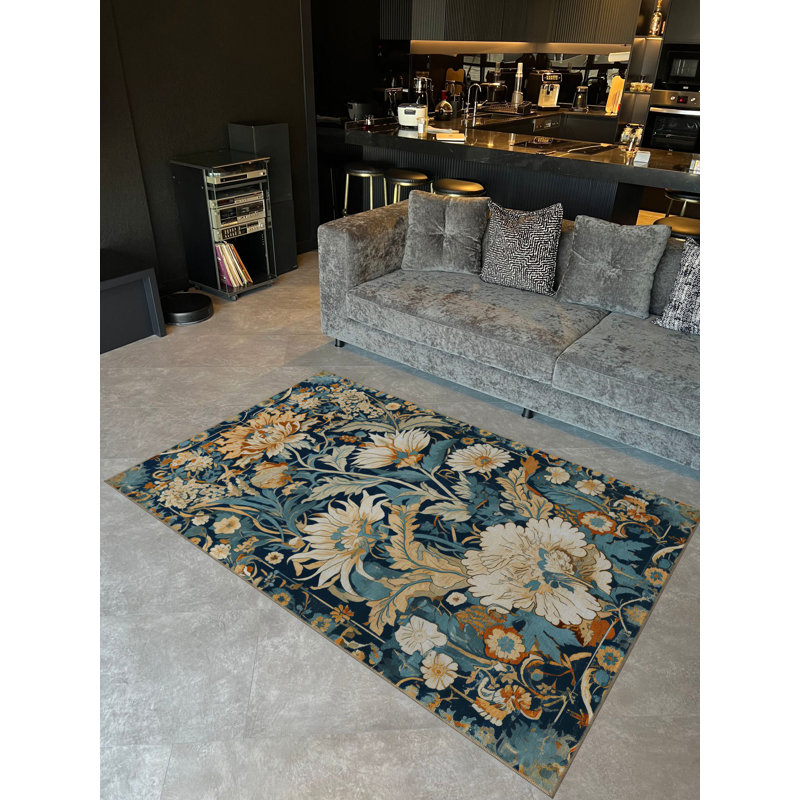 Tapis décoratif moderne à motif de fleurs de pivoines crème Paris, Rectangle 3 pi 9,81 po x 6 pi 6,74 po
