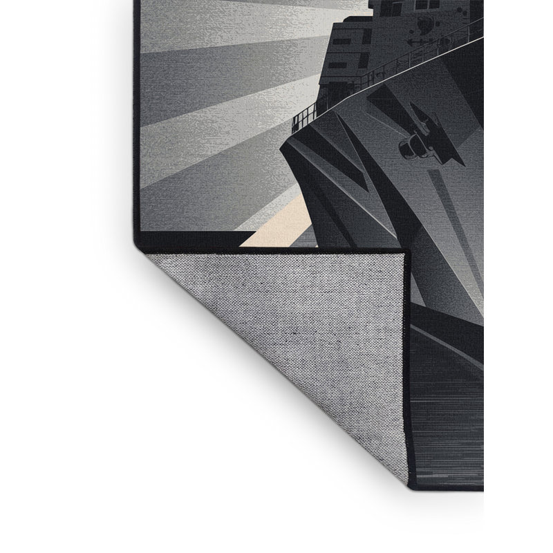 Machine Washable Daleville Naval Destroyer Ship Industrial Geometric Rug in Black – Black Binding, 5x8