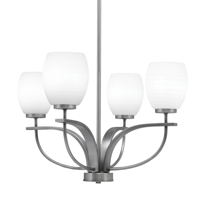 Unia 4 Light, Uplight, Chandelier With 5" White Linen Glass, Graphite