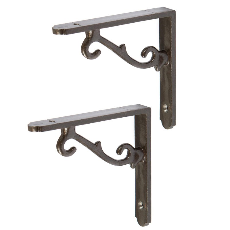 Hammer & Tongs - Scroll Iron Shelf Bracket - Raw, 10.5cm H x 1.5cm W x 10.5cm D