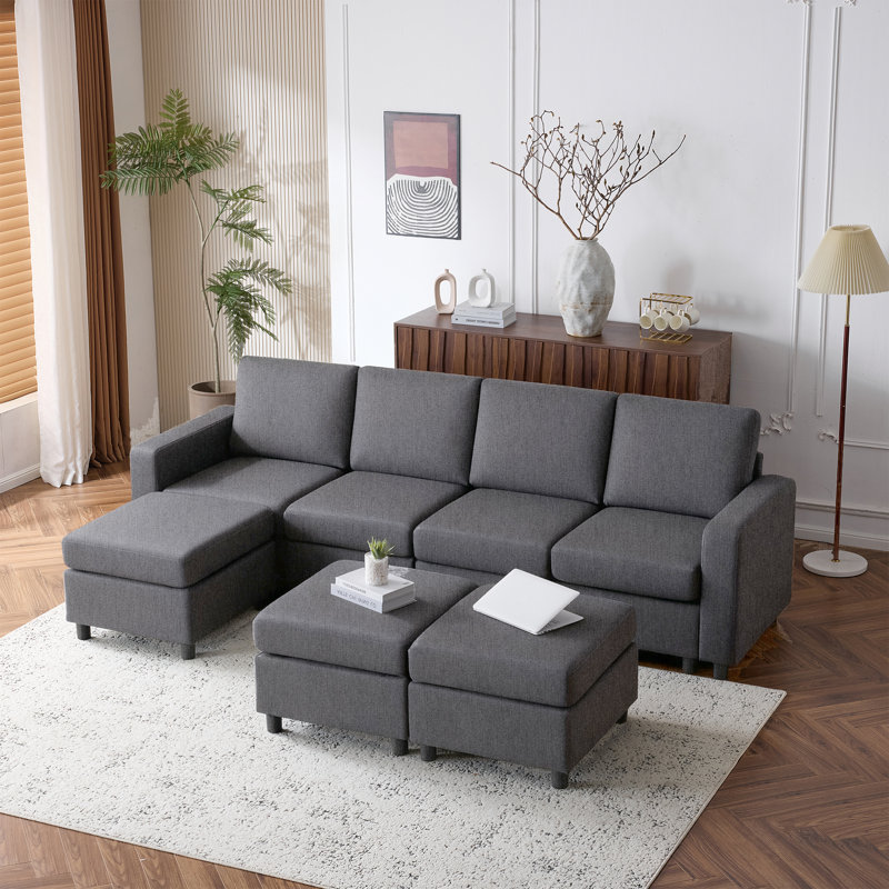 7 - Piece Modular Sectional Couch With Seat Storage , Modular Couches And Sofas Sectional With Ottoman , Deep Gray Chenille