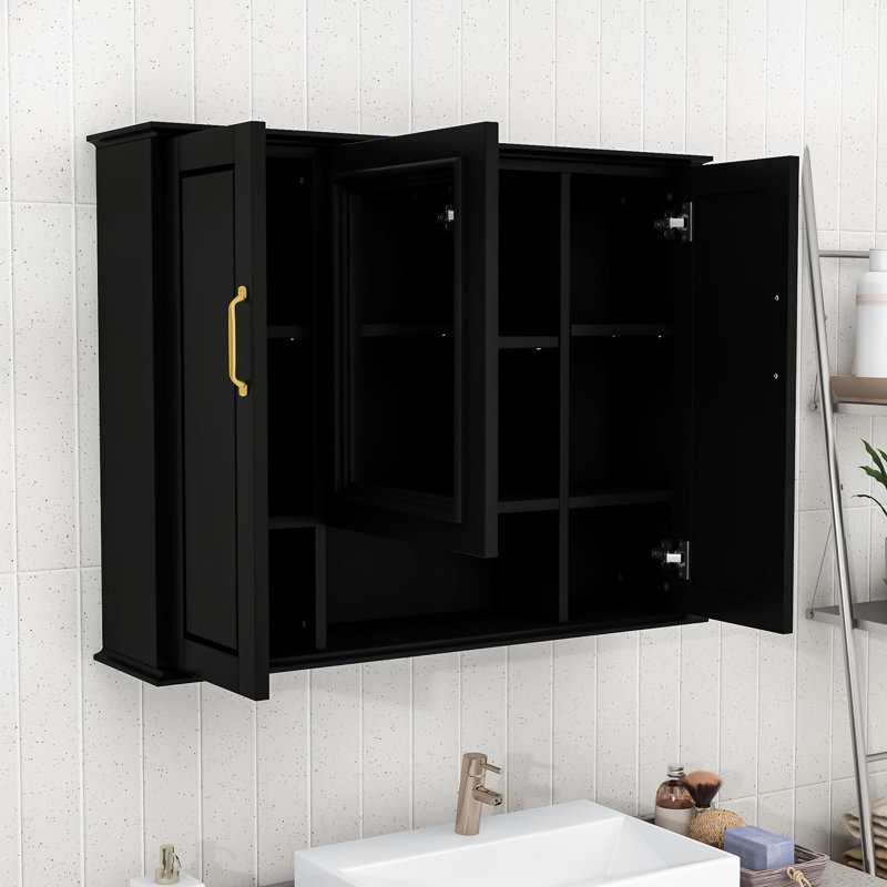 Armoire de salle de bain élégante avec grand rangement, tablettes réglables et espace de rangement ouvert, Noir