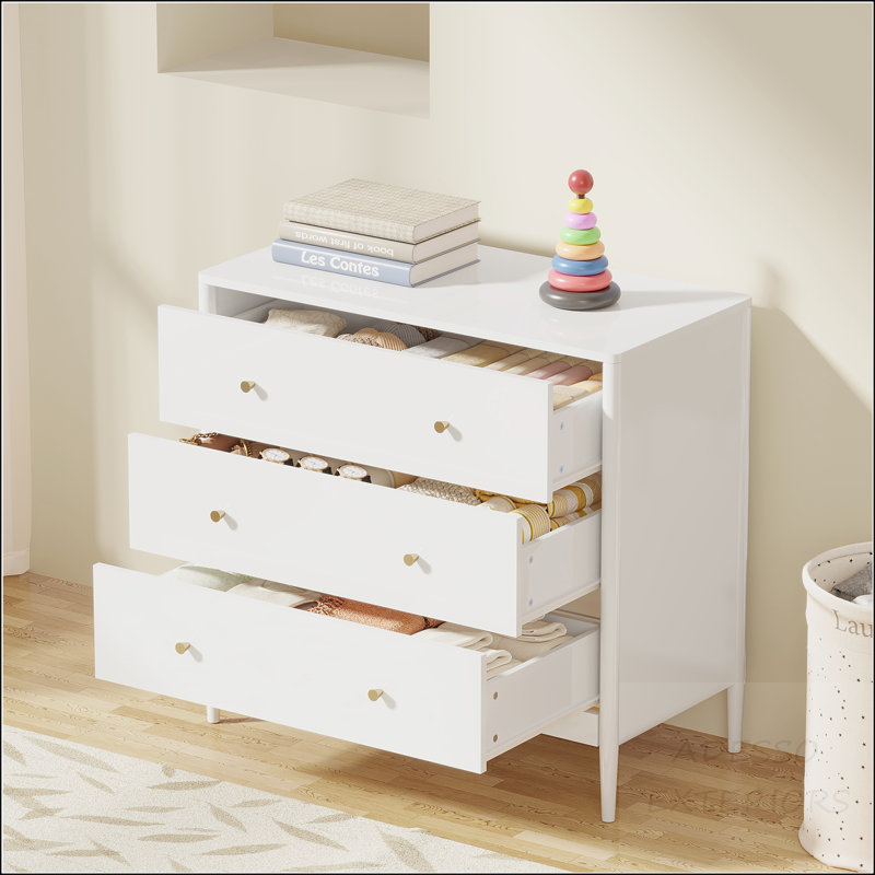 Commode 3 tiroirs - Rangement compact en panneau de fibres à densité moyenne