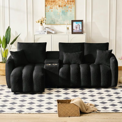 Tissu modulaire noir 91,7 po avec console, porte-gobelet et rangement, porte-nuage modulaire moderne pour un salon confortable