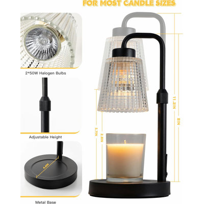 Lampe à bougie à intensité variable avec minuterie et hauteur réglable, base de bougie en bois avec 2 ampoules, lampe de fusion électrique sans flamme pour bougies parfumées, décoration intérieure et cadeau